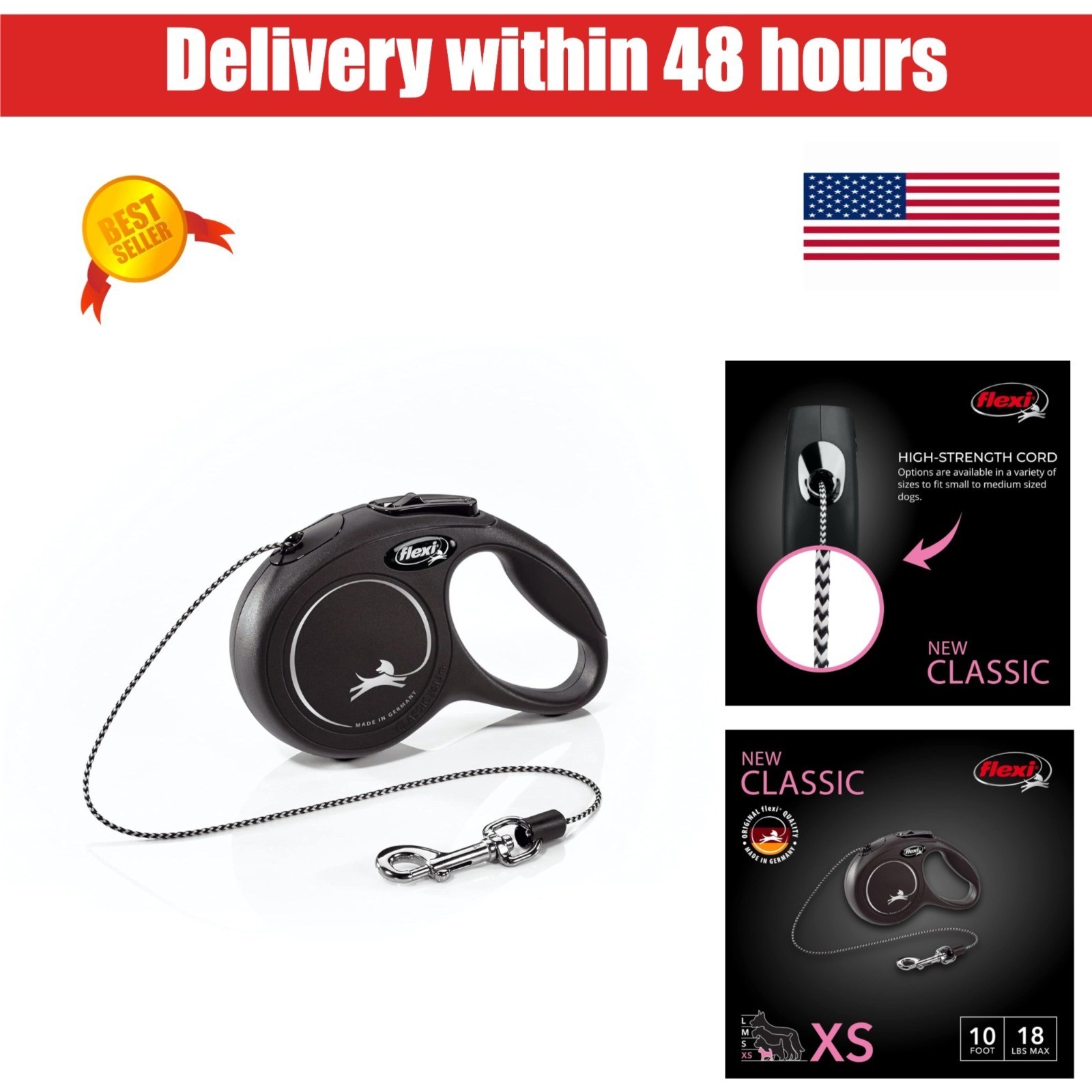 FLEXI Classic XS Retractable Dog Leash 10ft for Small Dogs