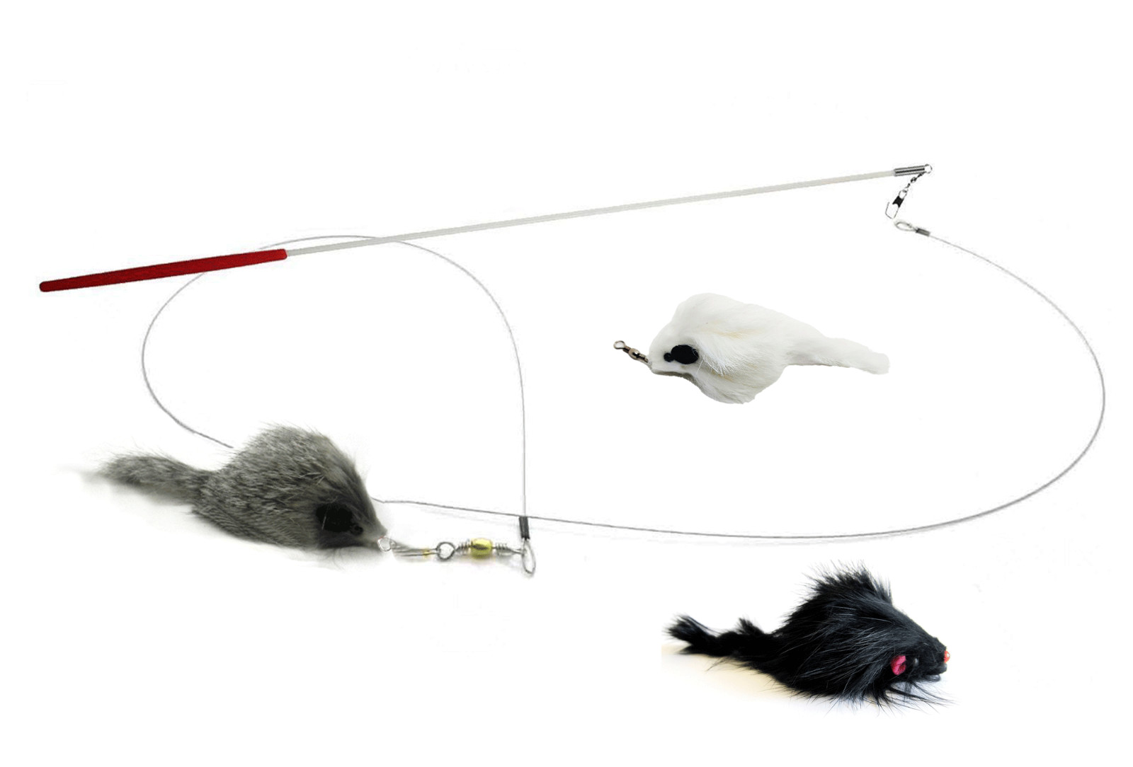 Long Hair Fur Mouse Teaser Wand Cat Toy Refill Teaser Attachement – Rattle Sound