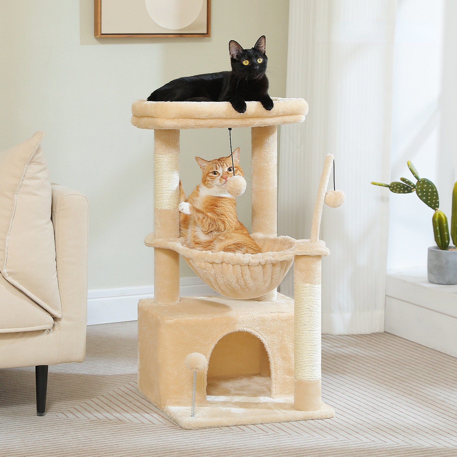 PAWZ Road 33″ Cat Tree Tower for Indoor Small Cat Condo House with Large Hammock