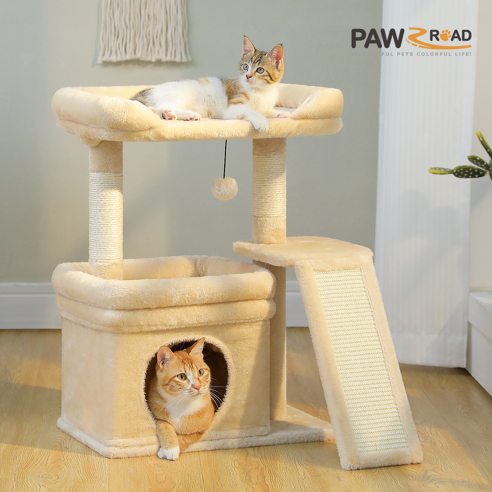 PAWZ Road Small Cat Tree Tower for Large Adult Cat with Wide Top Perch Condo 27″