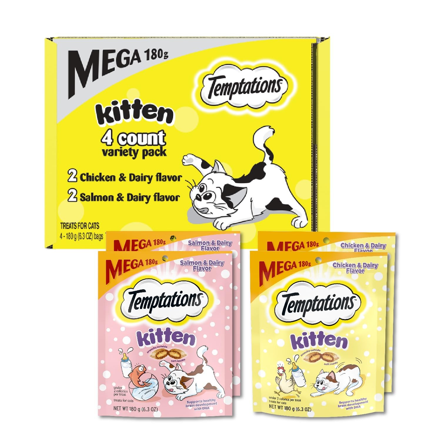 Temptations Kitten Treats Classic Crunchy and 6.3 Ounce (Pack of 4), brown