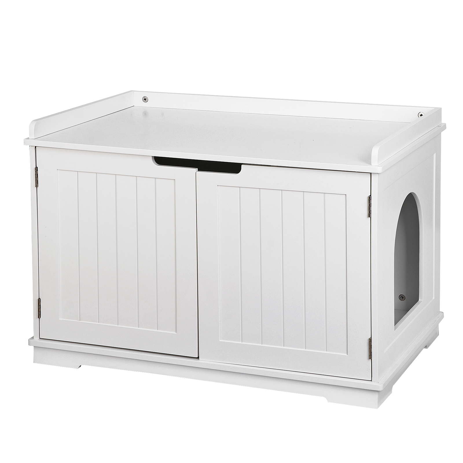 Cat Litter Box Wooden Enclosure Pet House Washroom Storage Bench W/Table White