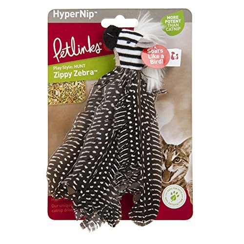 Petlinks HappyNip Zippy Zebra Feather Cat Toy, Contains Silvervine & Catnip –