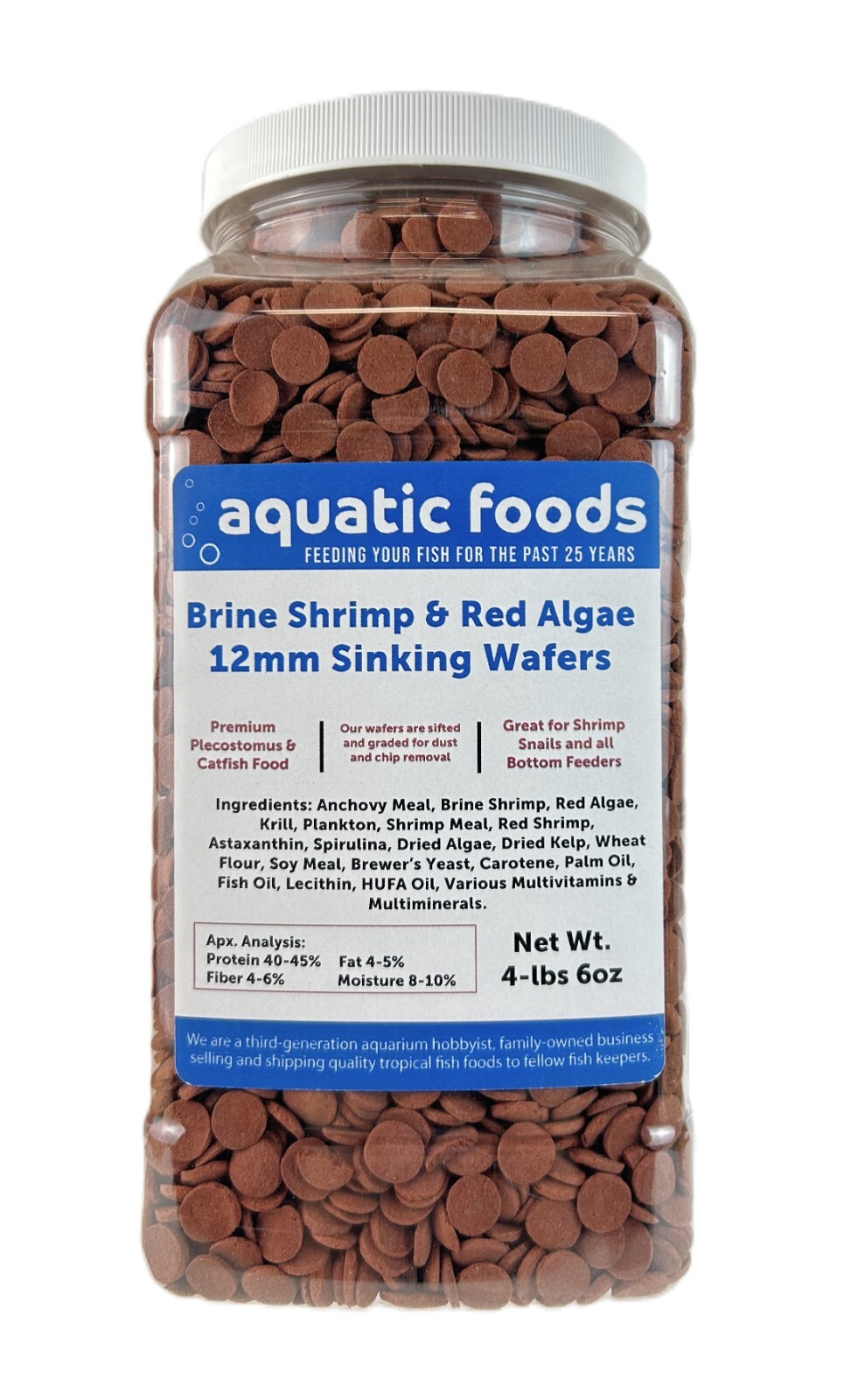 12mm – 1/2″ Brine Shrimp & Red Algae Sinking Wafers for Bottom Feeders. WL-JAR