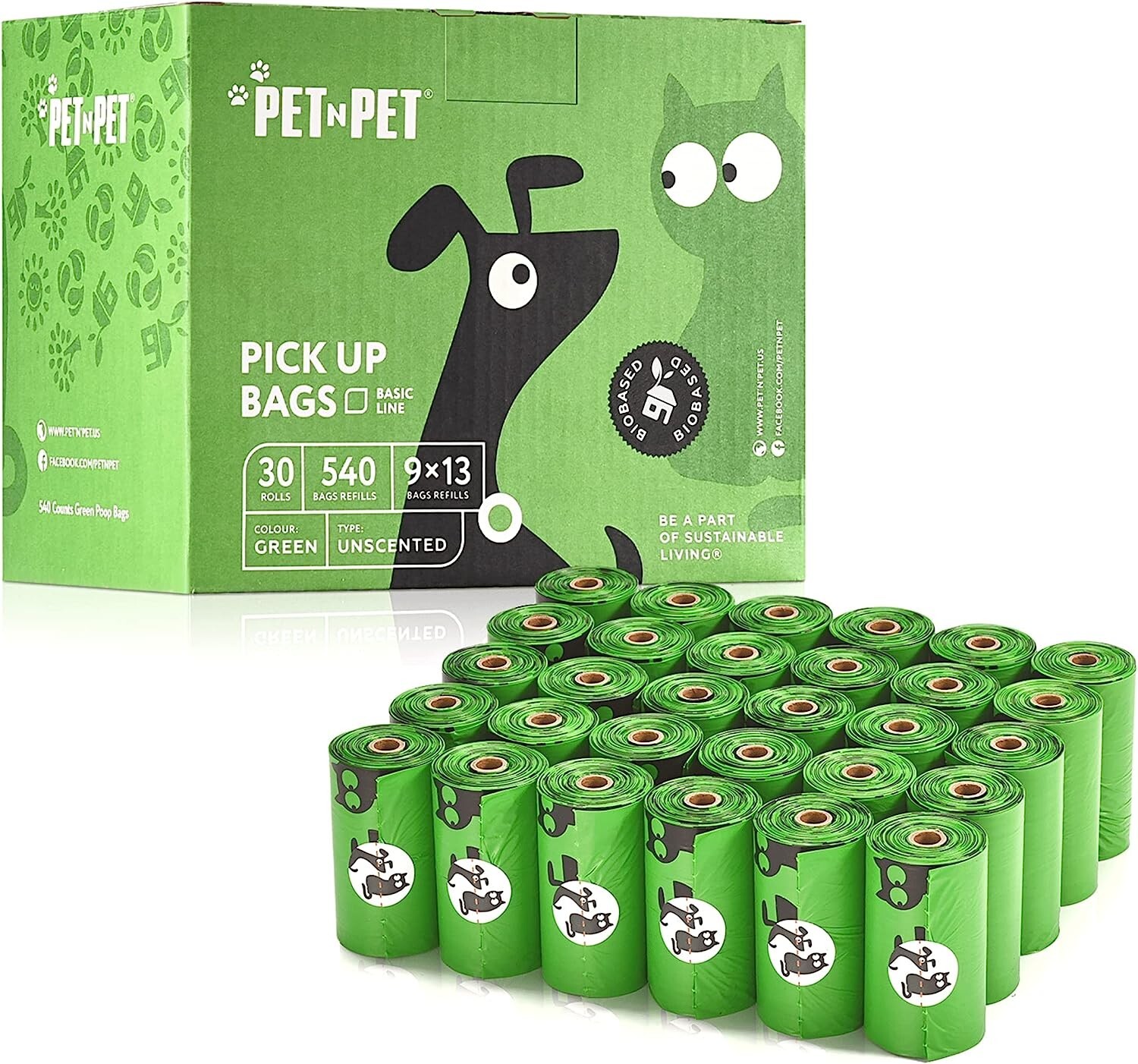 Pet N Pet Poop Bags For Dogs Green 540 Counts Unscented Dog Poop Bag Rolls