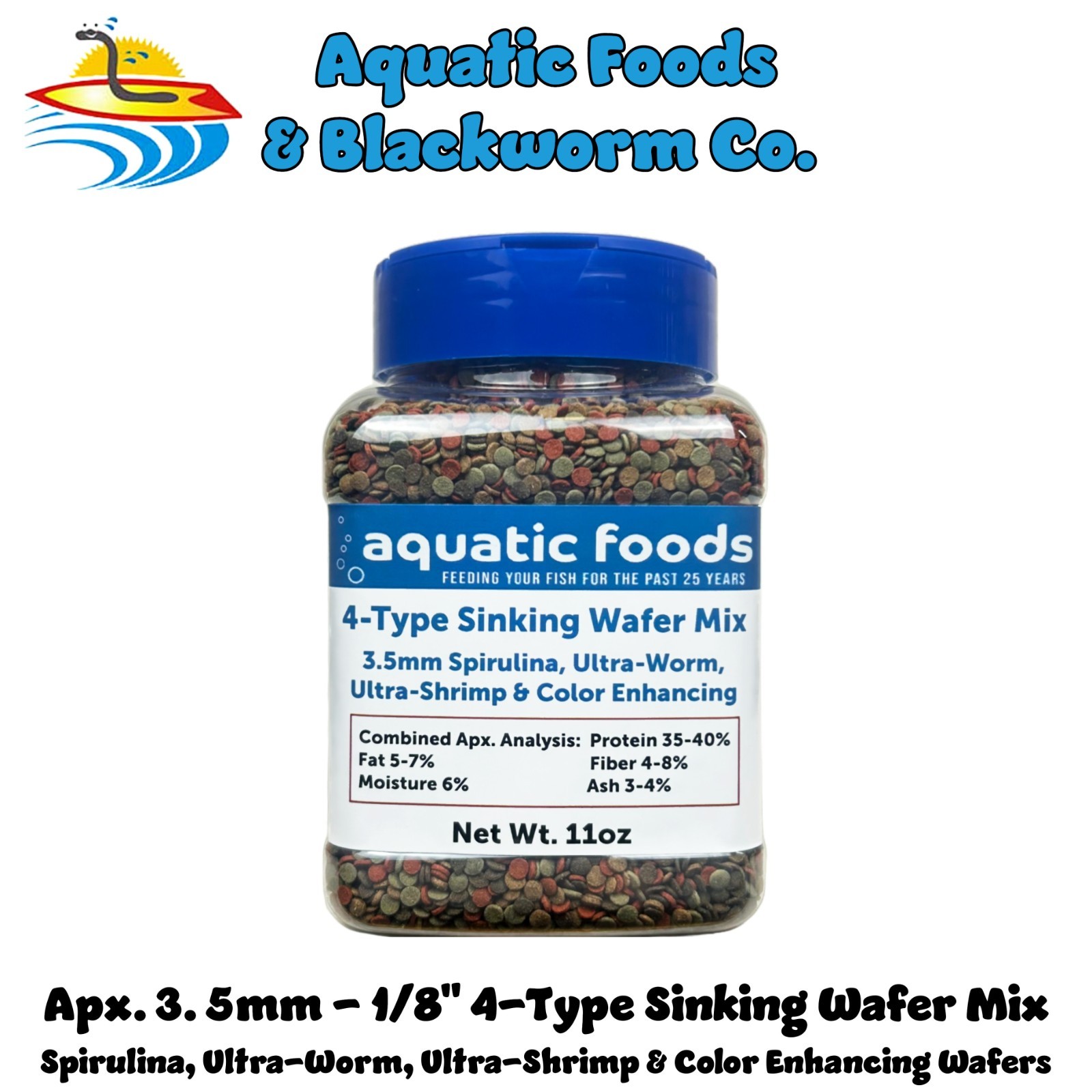 4-Type 3.5mm Sinking Wafers Spirulina, Ultra-Worm, Ultra-Shrimp, Ultra-Color.Jar