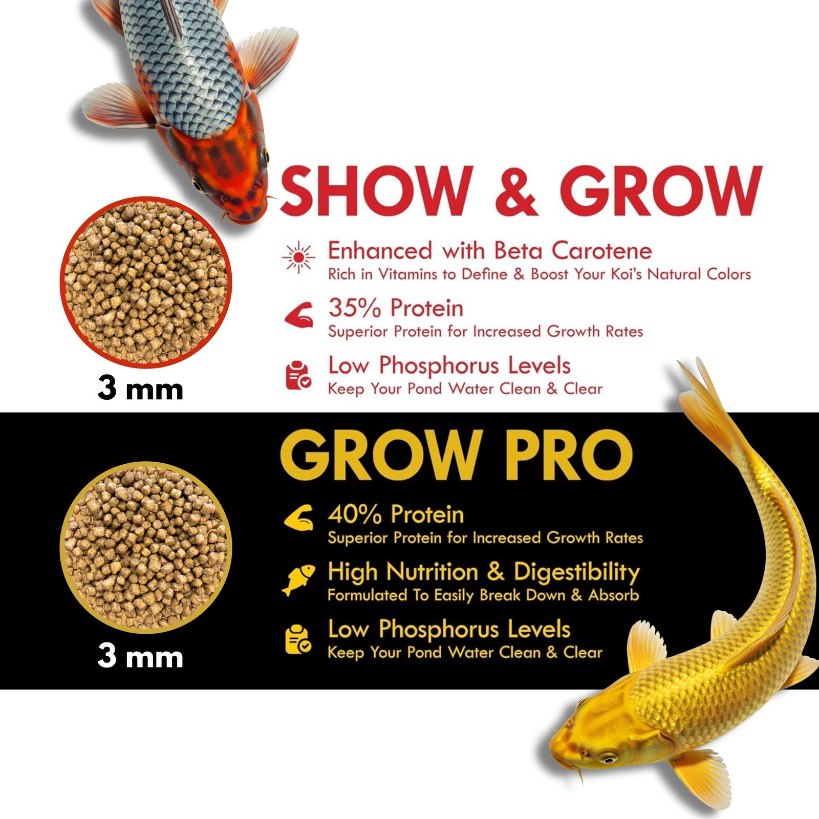 HALF OFF PONDS Show & Grow Koi & Goldfish 3mm Food Pellets – 50 lbs Bag