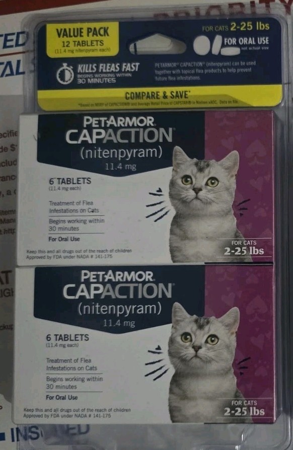PETARMOR CAPACTION (nitenpyram) 11.4mg CATS 2-25LB 6 Tabs X 2 = 12 Exp 2027