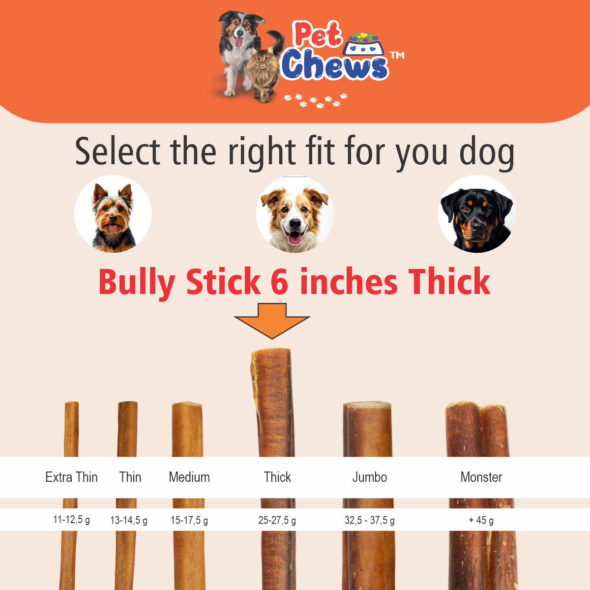Premium 6″ THICK BULLY STICKS -Long Lasting Dog Chews – 100% Beef – Odor Free