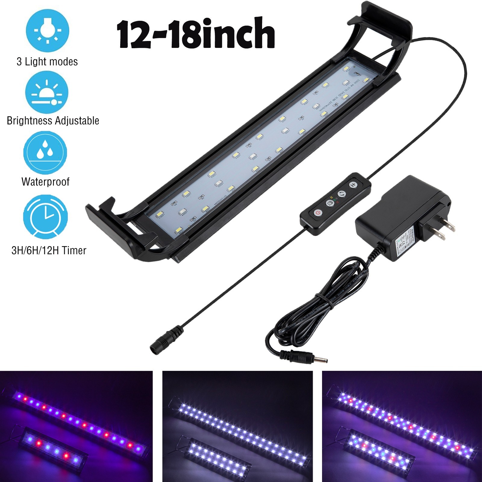 hygger 12″ 18″ 24″ 30″ 36″ 46″ LED Aquarium Fish Tank Light Bar Extendable