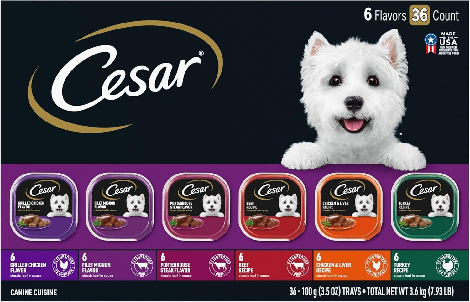 CESAR Adult Wet Dog Food Classic Loaf in Sauce, 6 Flavor – 3.5oz/36ct