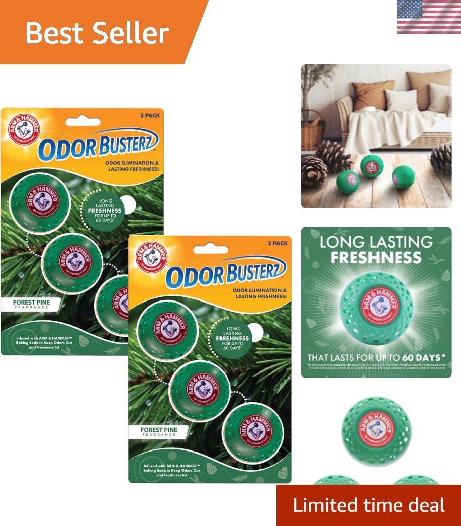 Natural Baking Soda Deodorizer Balls – 6pk A&H Forest Pine Scent, Lasts 60 Days