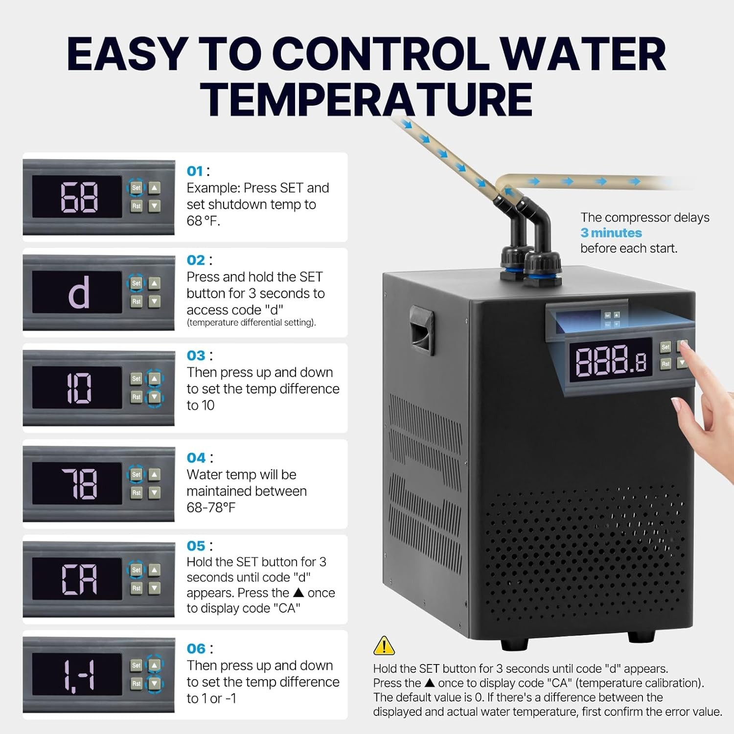 49 Gal 1/10 HP Aquarium Chiller Hydroponic 160L Water Chiller Fish Tank Cooler