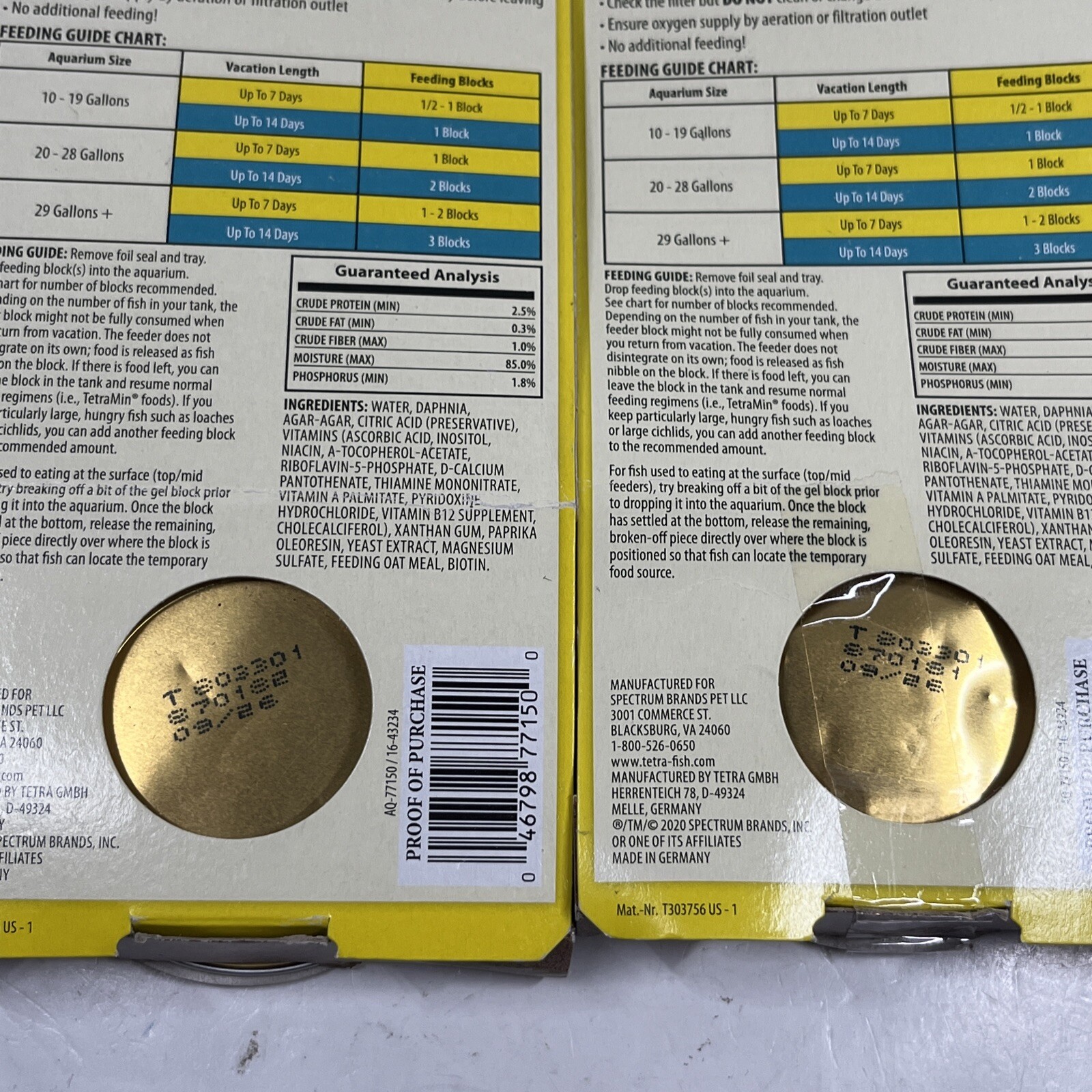2x Tetra Vacation Feeding Block Slow Release 14 Days 30G Each Exp 09/2026