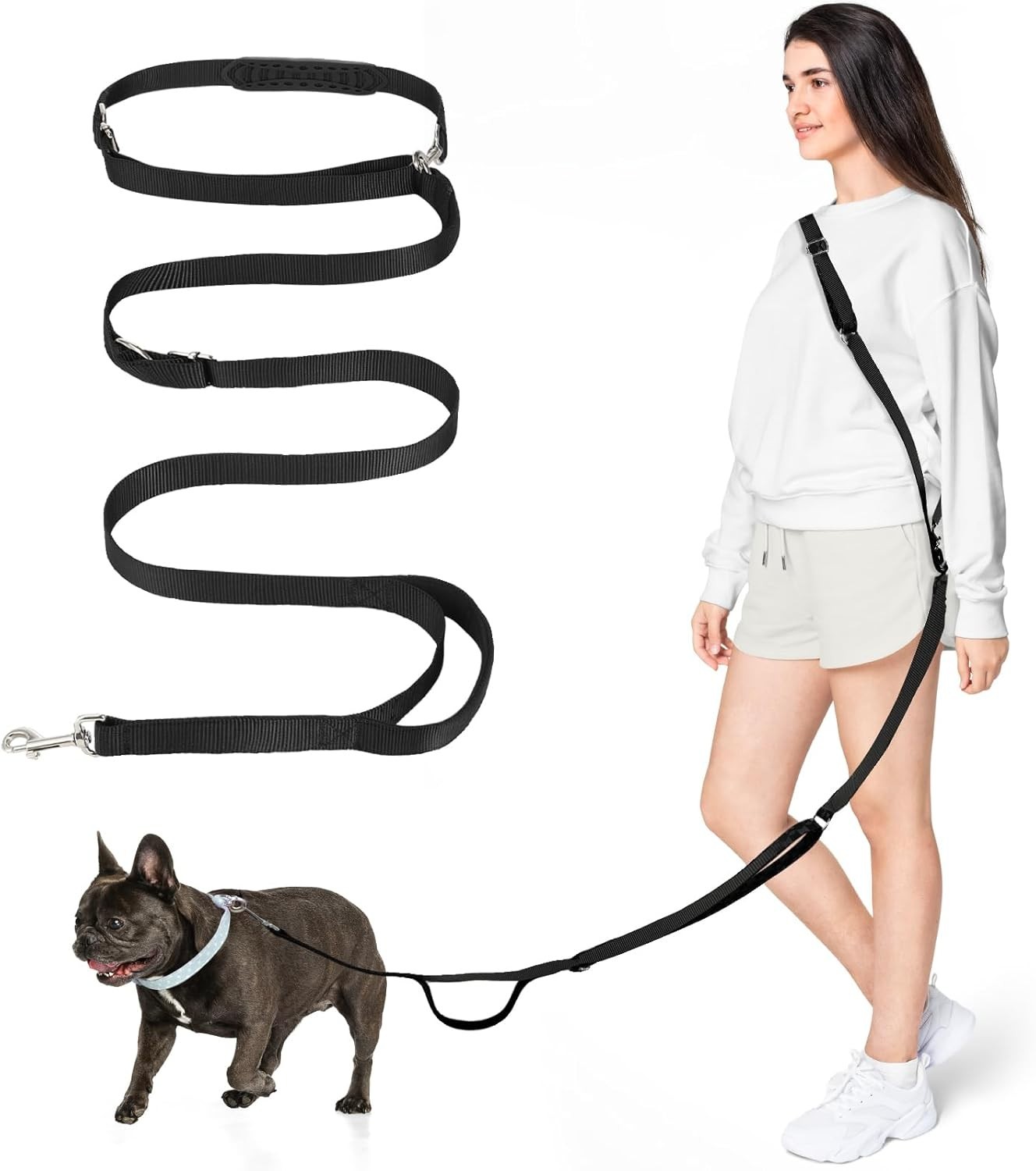 Hands Free Dog Leash, 8.5ft Versatile Crossbody Waist with 3 Rings