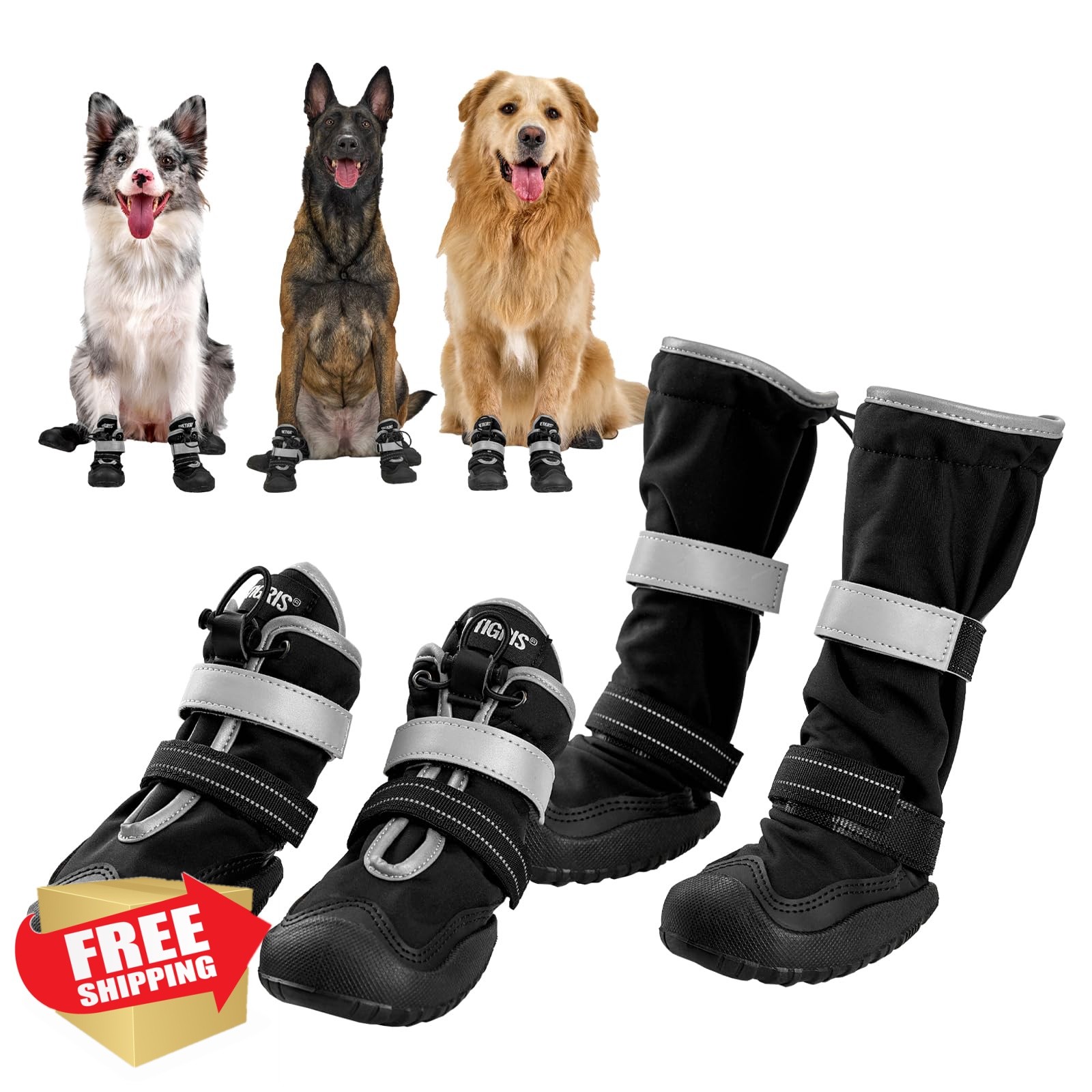 ONETIGRIS #6 Waterproof Dog Shoes Paw Protectors 3.60″x2.56″