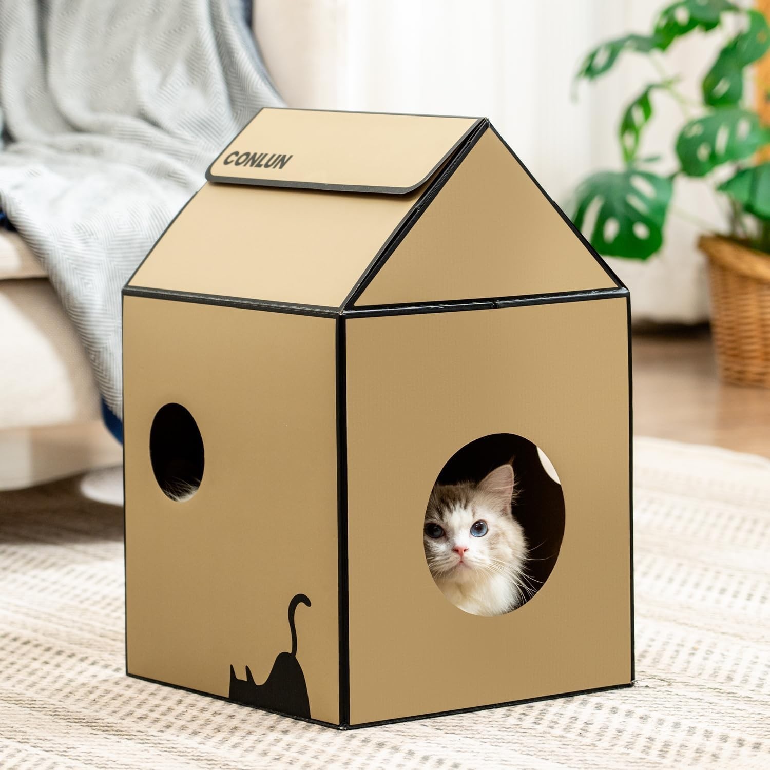 Luxury Cat House with Scratch Pad & Catnip – Eco-Friendly & Stylish Hideaway