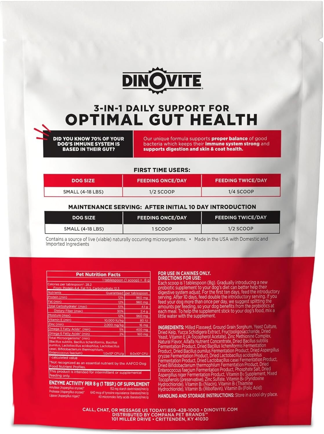 30 Day Supply, Small Dogs, Dinovite Probiotic Supplement for Dogs 1-18 lb NEW