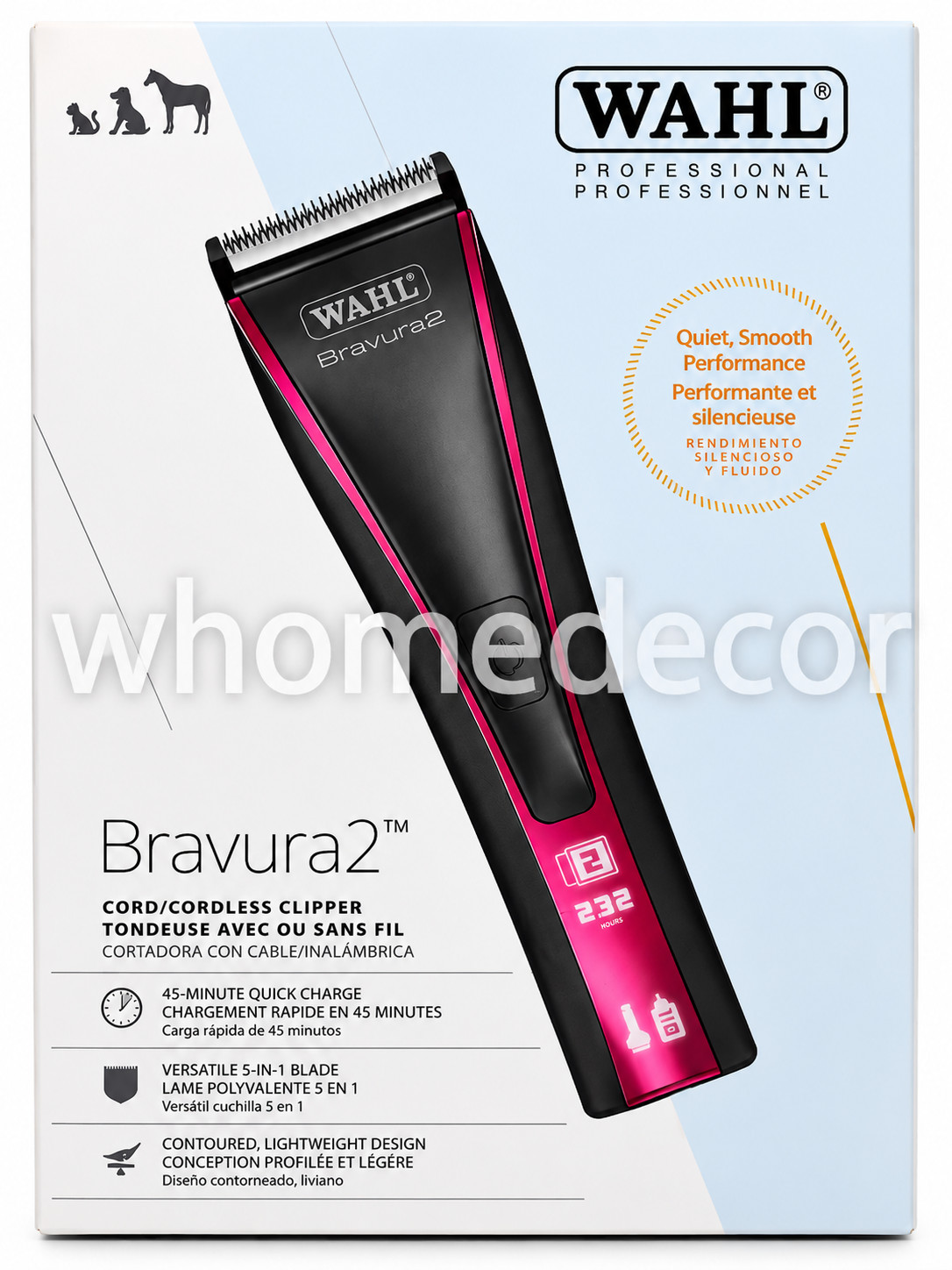 NEW Wahl Pro Animal Bravura2 Cordless Professional Pet Dog Clippers PINK