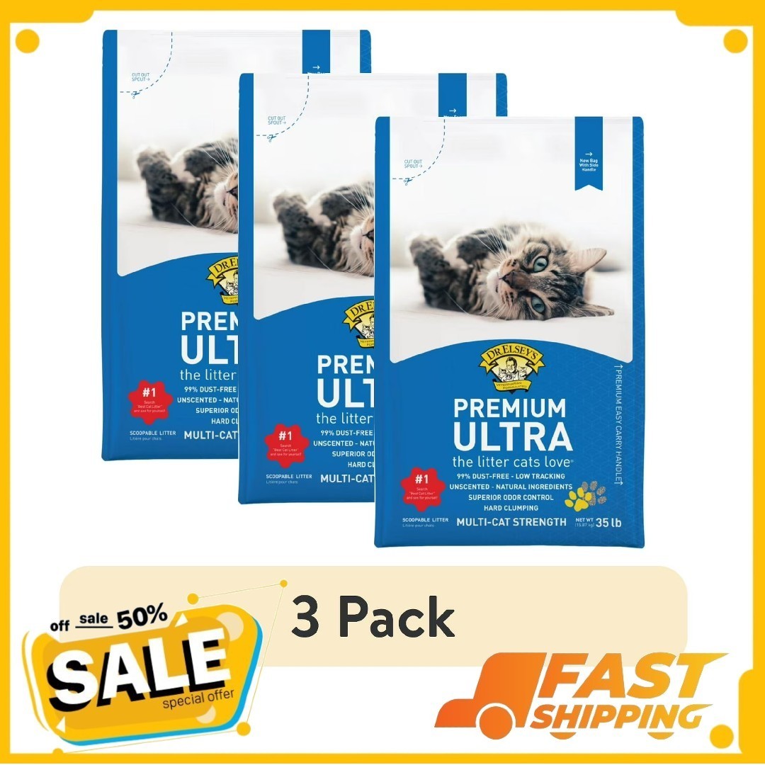 (3 pack) Dr. Elsey’s Premium Ultra Unscented Clumping Clay Cat Litter 35 lb. Bag