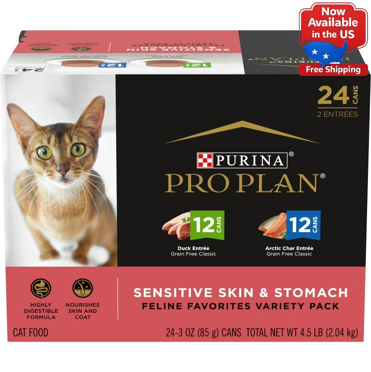 Purina Pro Plan Sensitive Skin and Stomach, Variety Pack, Wet Cat Food, 3 oz Can