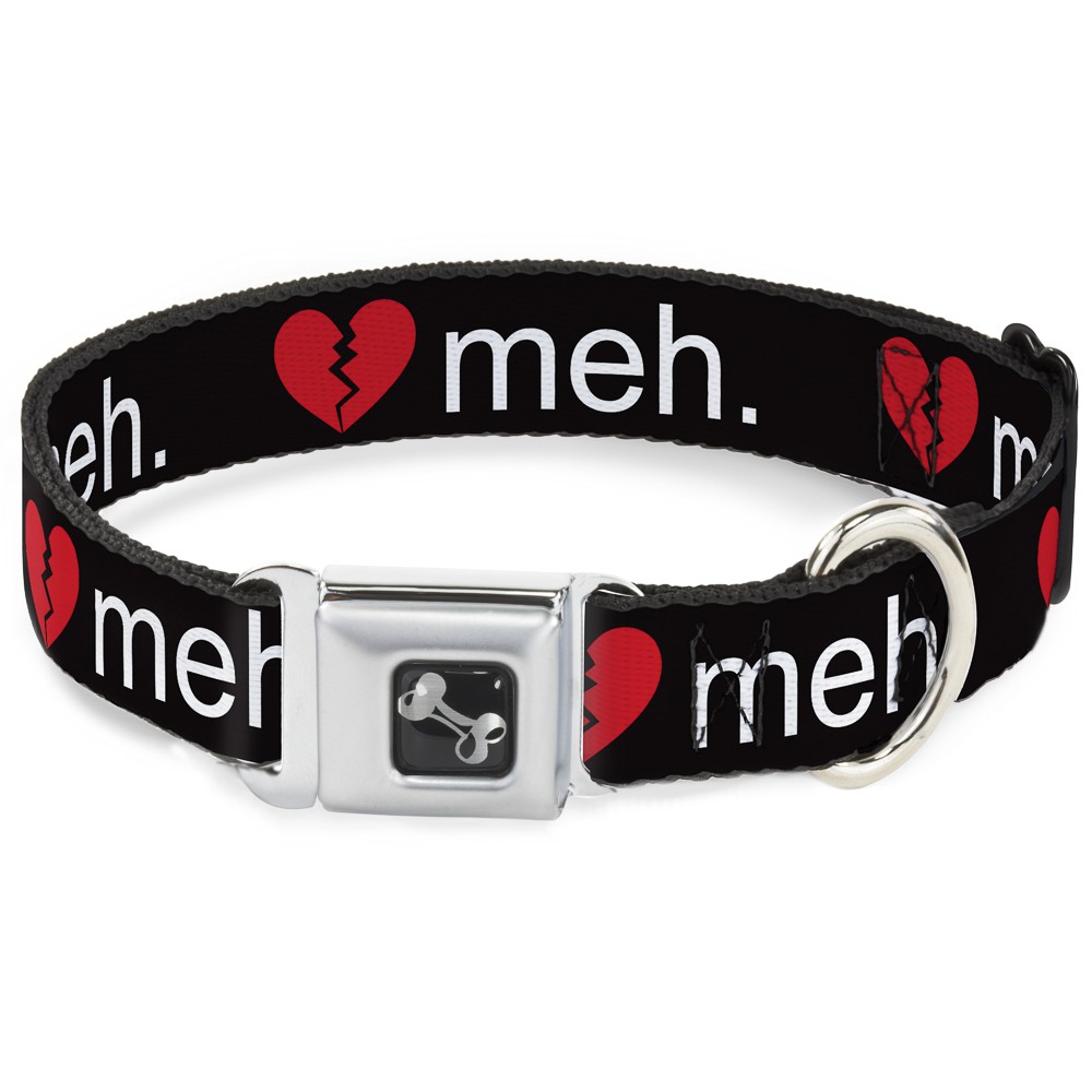Dog Collar Bone Broken Heart MEH Black/Red/White WIDE-Large 20-31″