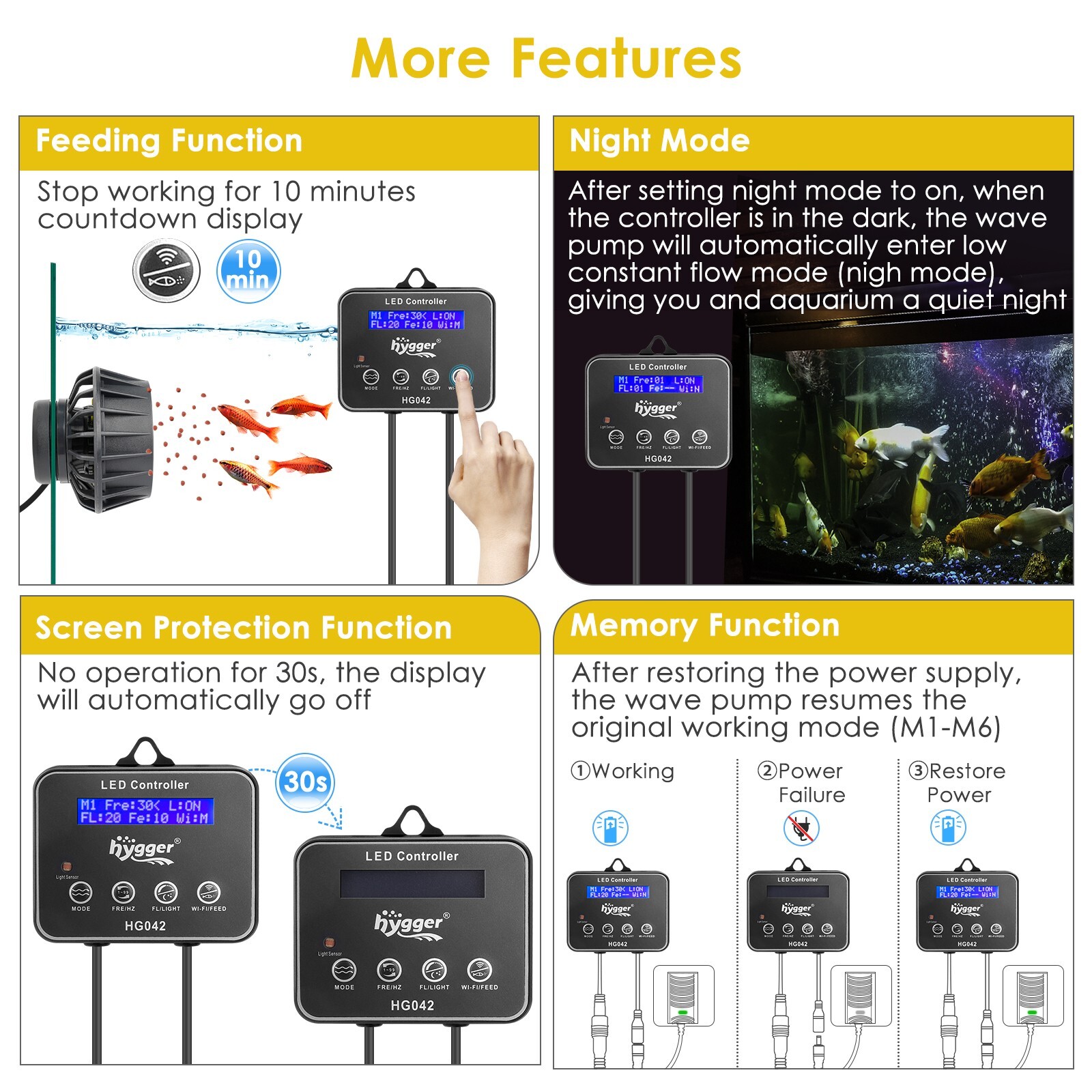 hygger 1321GPH-3400GPH Magnetic Aquarium Wave Maker With Controller up to 265Gal