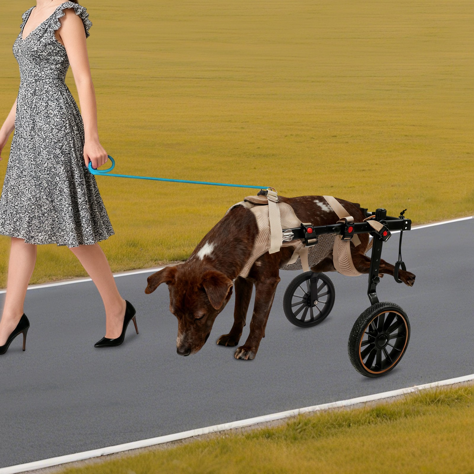2-Wheel Dog Wheelchairs for Back Legs Adjustable Pet Rehabilitation Walking Aid