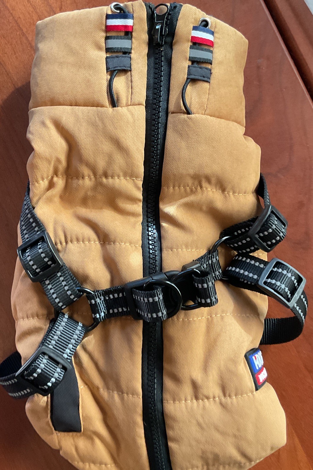 TDog Show Dog Coat Small Tan W/ Lined Black Fleece Zip Dog Trekk