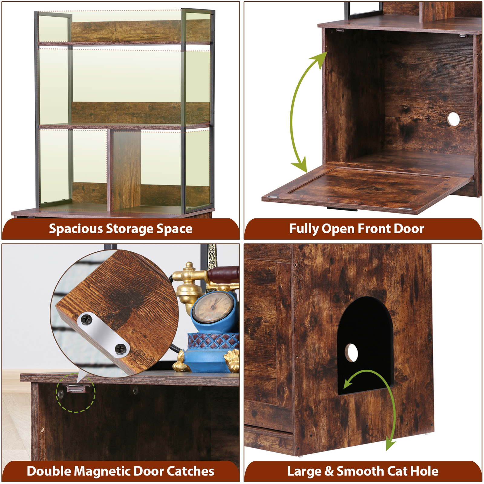 50″ Cat Litter Box Enclosure w/ Shelves 2-in-1 Hidden Litter Box Furniture Brown