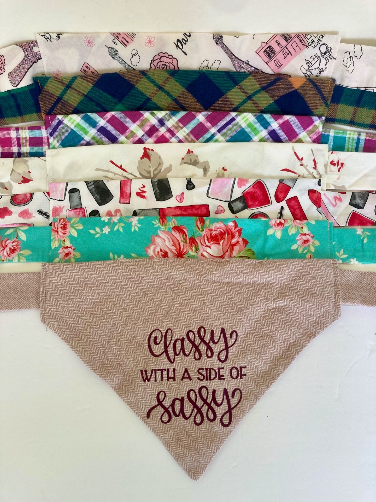 Set of 7 DOG BANDANAS Medium Size Different Patterns High Quality Fabric