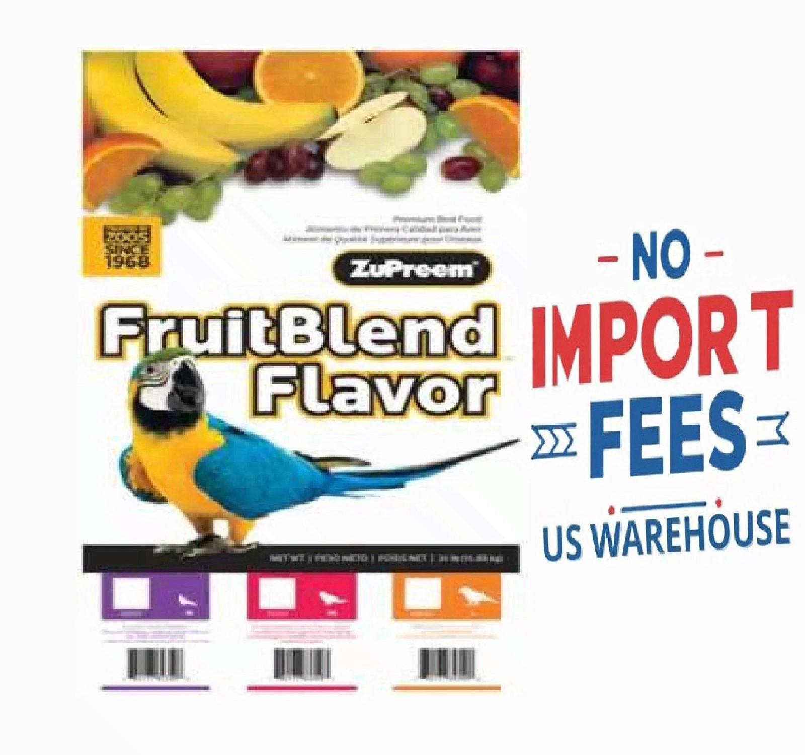 ZuPreeEm FruitBlend Medium/LARGE PARROT Food Pellets 35 Pounds Fruit Blend Bird