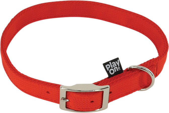 1 Inch Wide Red Double-Ply, Heavy Duty, Metal Buckle, Dog Collar Large 18″-26″