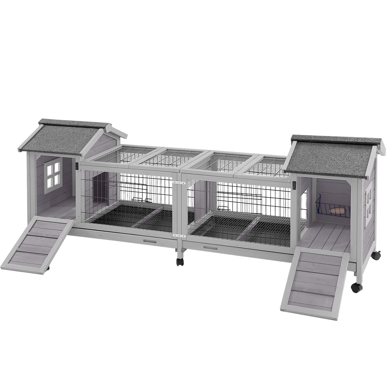 Aivituvin Rabbit Hutch Bunny Cage with Run & Tray House on Wheels Indoor Outdoor