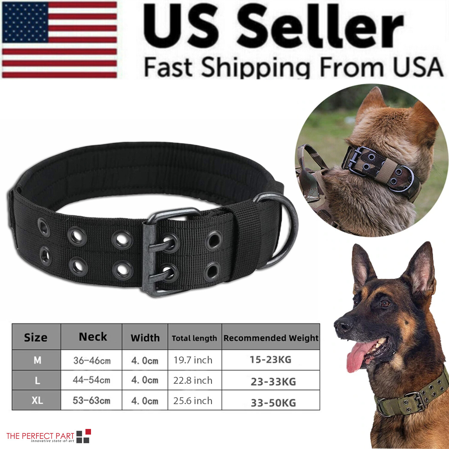 2″ Wide Tactical Heavy Duty Nylon Large Dog Collar K9 Military With Metal Buckle