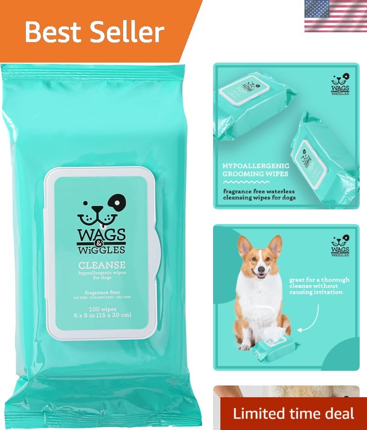 Fragrance-Free Hypoallergenic Dog Wipes – Safe for Paws, Face & Body, 100 Count