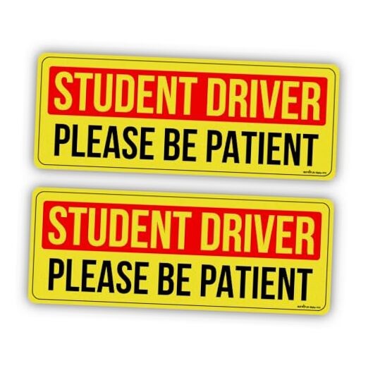 Reflective Student Driver Sticker – 10.4×4″ “Please Be Patient” Sign Pack of 2