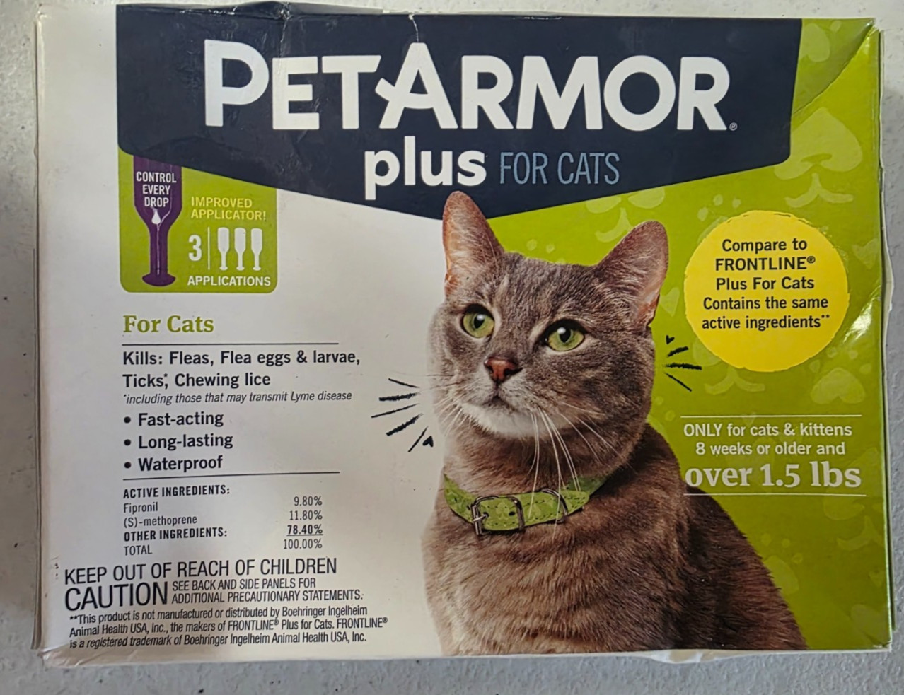 PETARMOR Plus for Cats Over 1.5 lbs 3-Month Flea, Tick & Lice Prevention