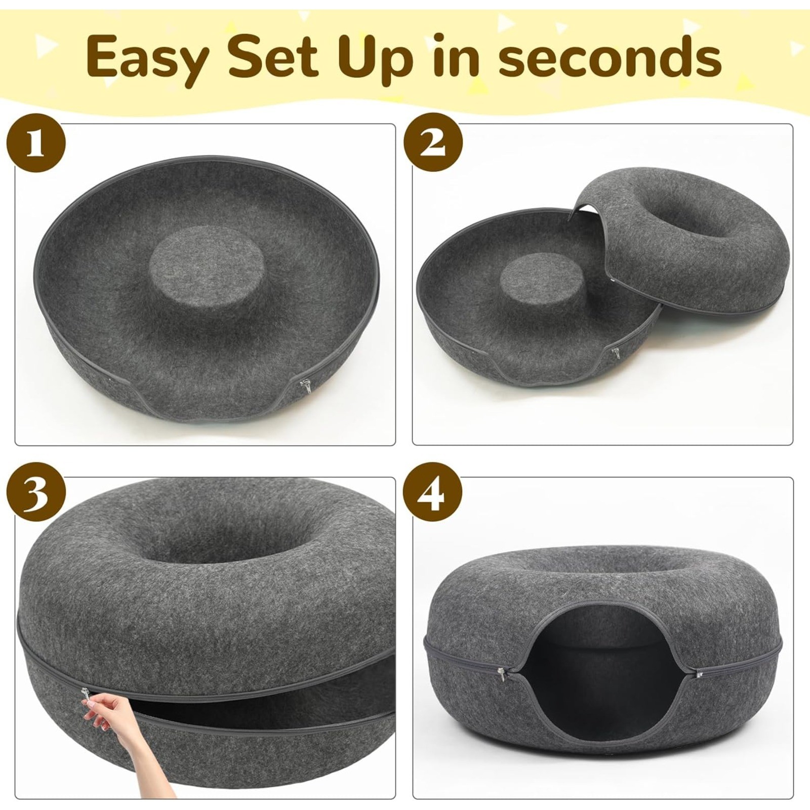 Cat Cave EXTRA LARGE Tunnel Bed Indoor Cats Donut Interactive Nest House Gray