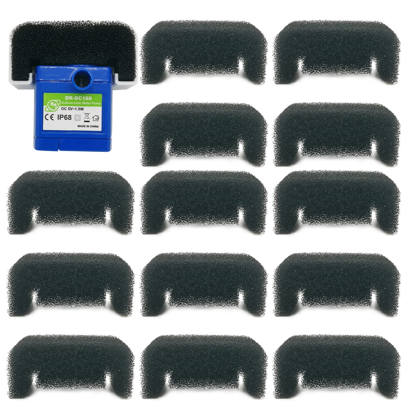 12 Pack Cat Water Fountain Sponge Filters, 2.56 x 1.18 x 1.16 inches, Black