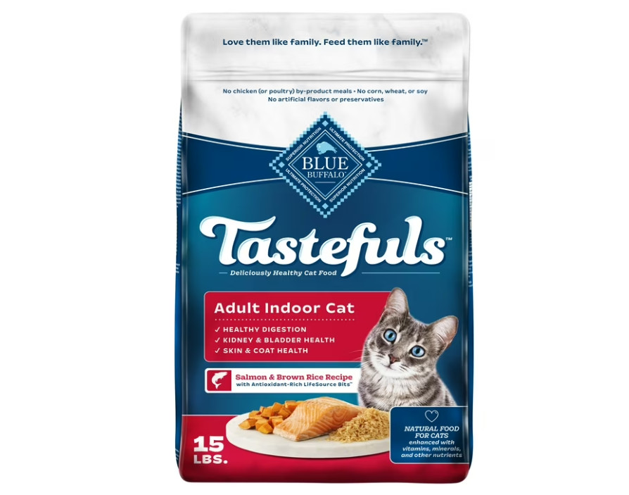 Blue Buffalo Tastefuls Dry Food, Adult Indoor Cat, Salmon and Brown Rice, 15-lb