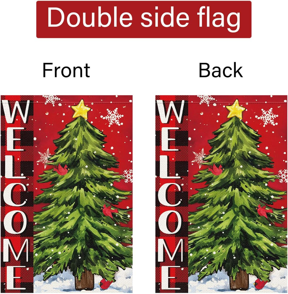 Christmas Wlcome Garden Flag Double Sided Xmas Tree 12X18 Inch Small Burlap Win
