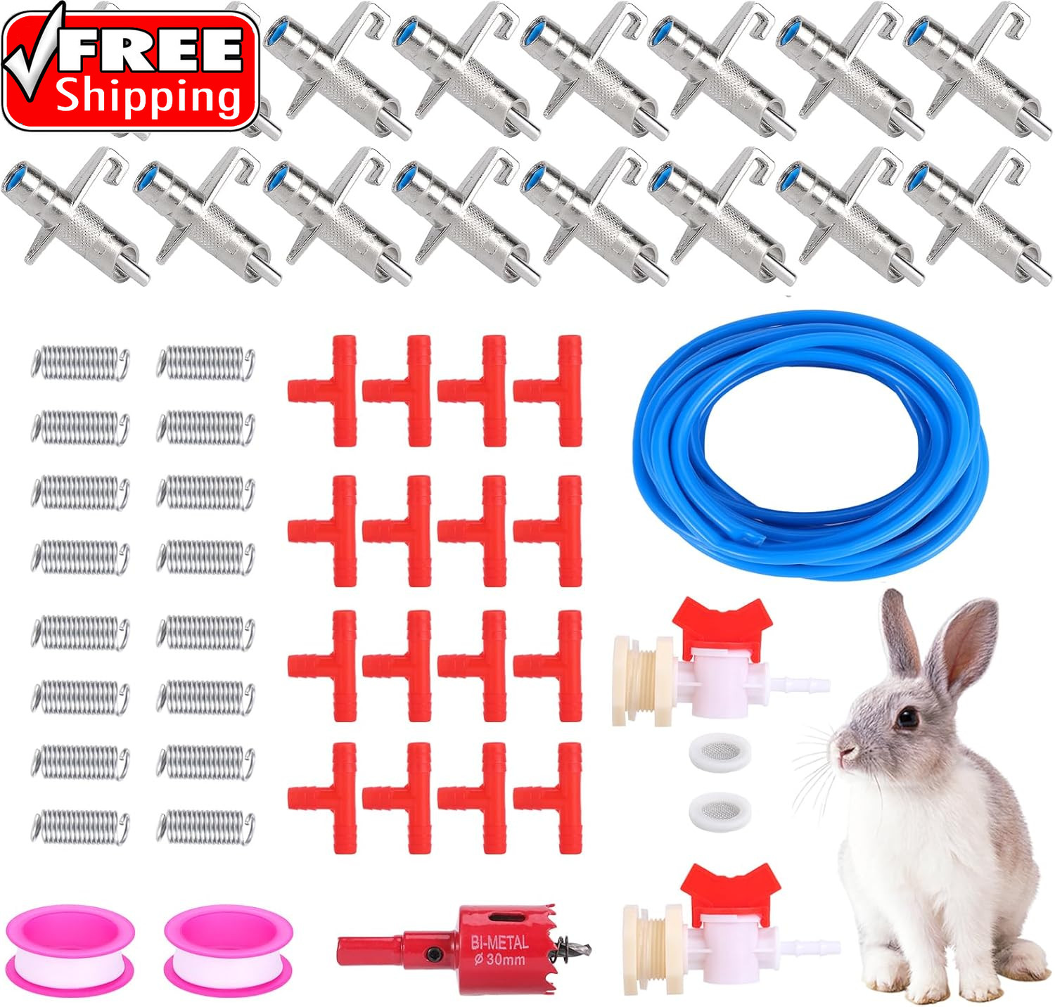 Automatic Rabbit Watering System 16PC Rabbit Waterer Kit | Include 16 Nipple Dri