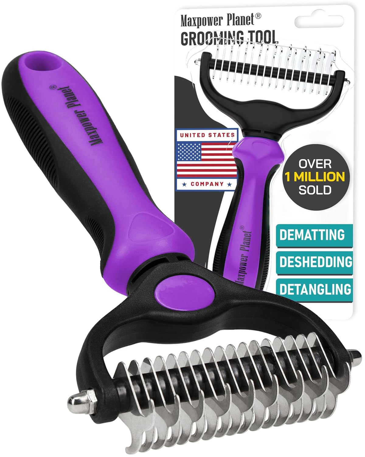 Maxpower Planet Pet Grooming Brush – Double Sided, Extra Wide for Dogs and Cats