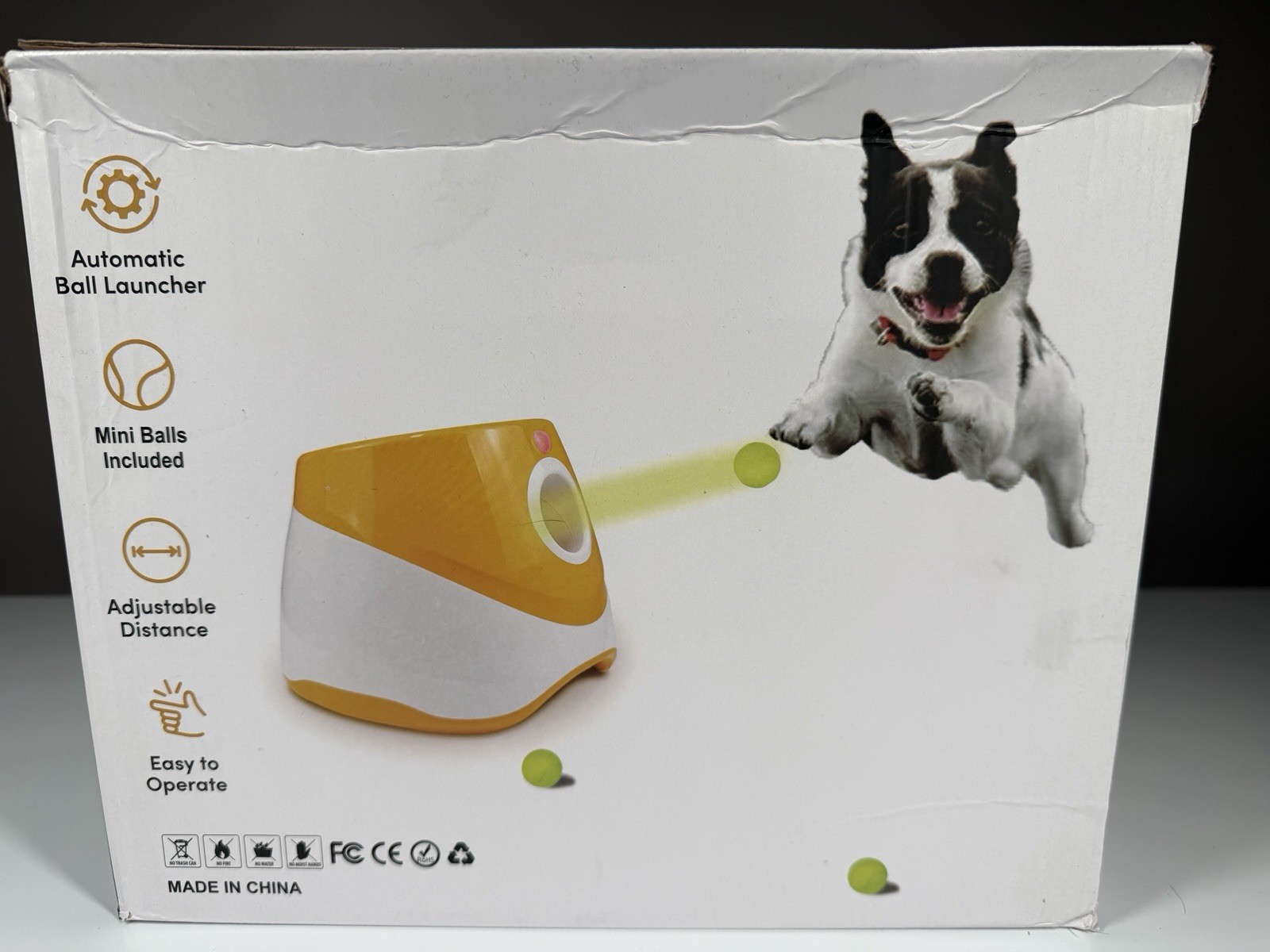 Automatic Dog Ball Launcher with 3 Distance Settings, 4 Mini Tennis Balls Orange