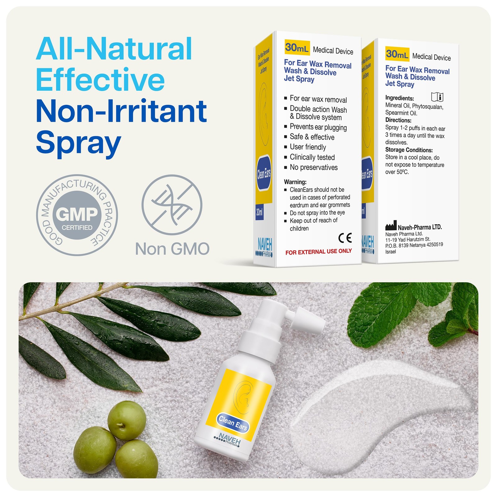 NAVEH PHARMA® CleanEars | Fast-Acting Ear Wax Removal Spray | 1.0 Fl Oz