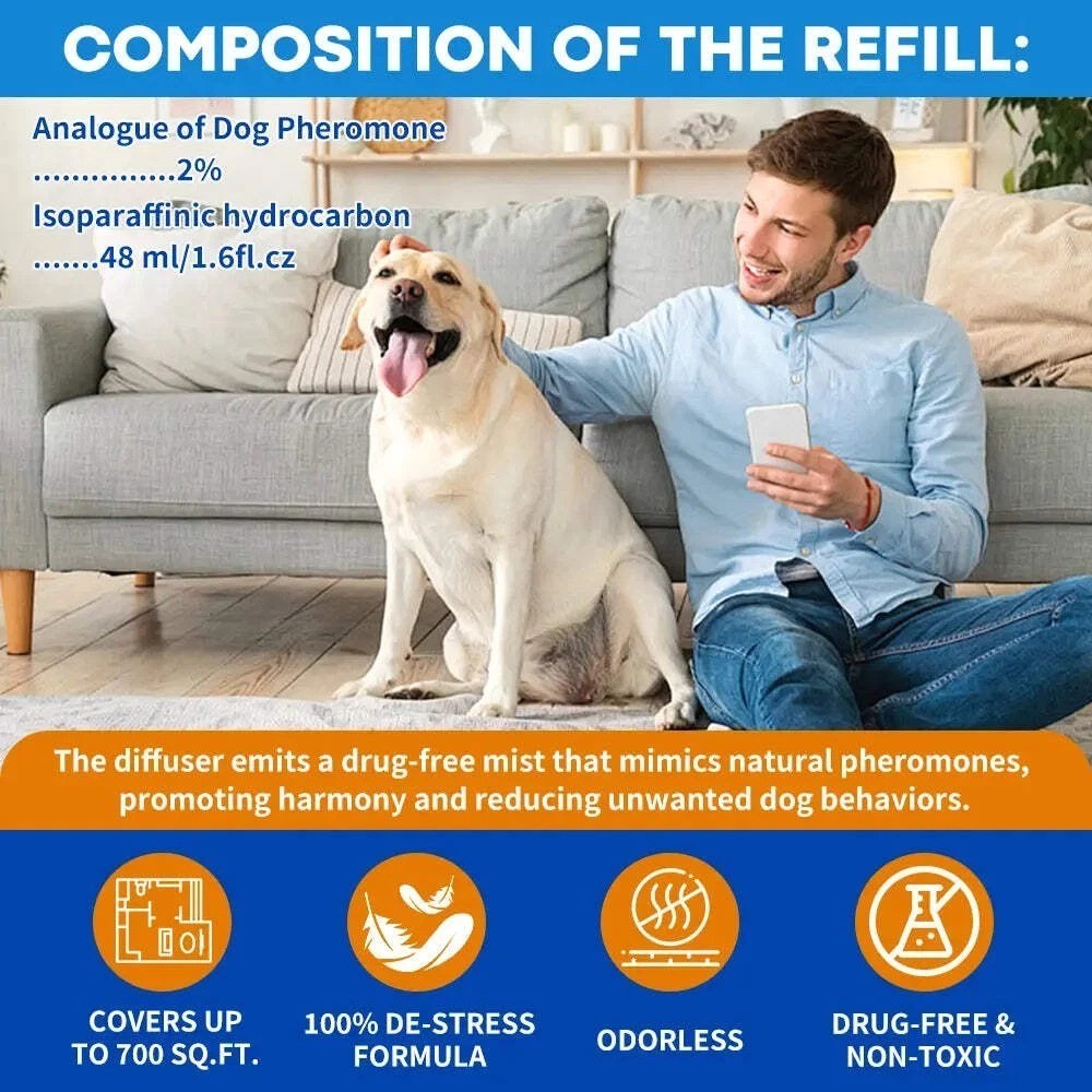 Dog Calming Pheromone Diffuser Kit + Refill 4 Pack 180 Day 6 Month Anxiety USA