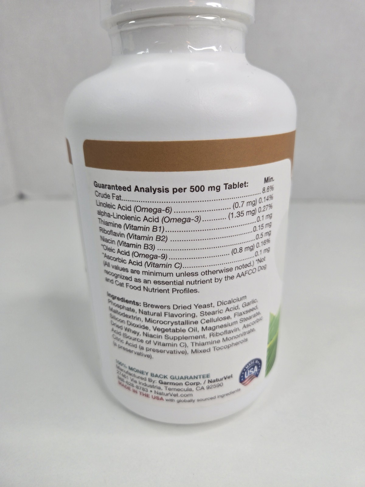 NaturVet Brewers Dried Yeast Dogs Cats 1000 Tablets Garlic Omega Skin Coat Suppo