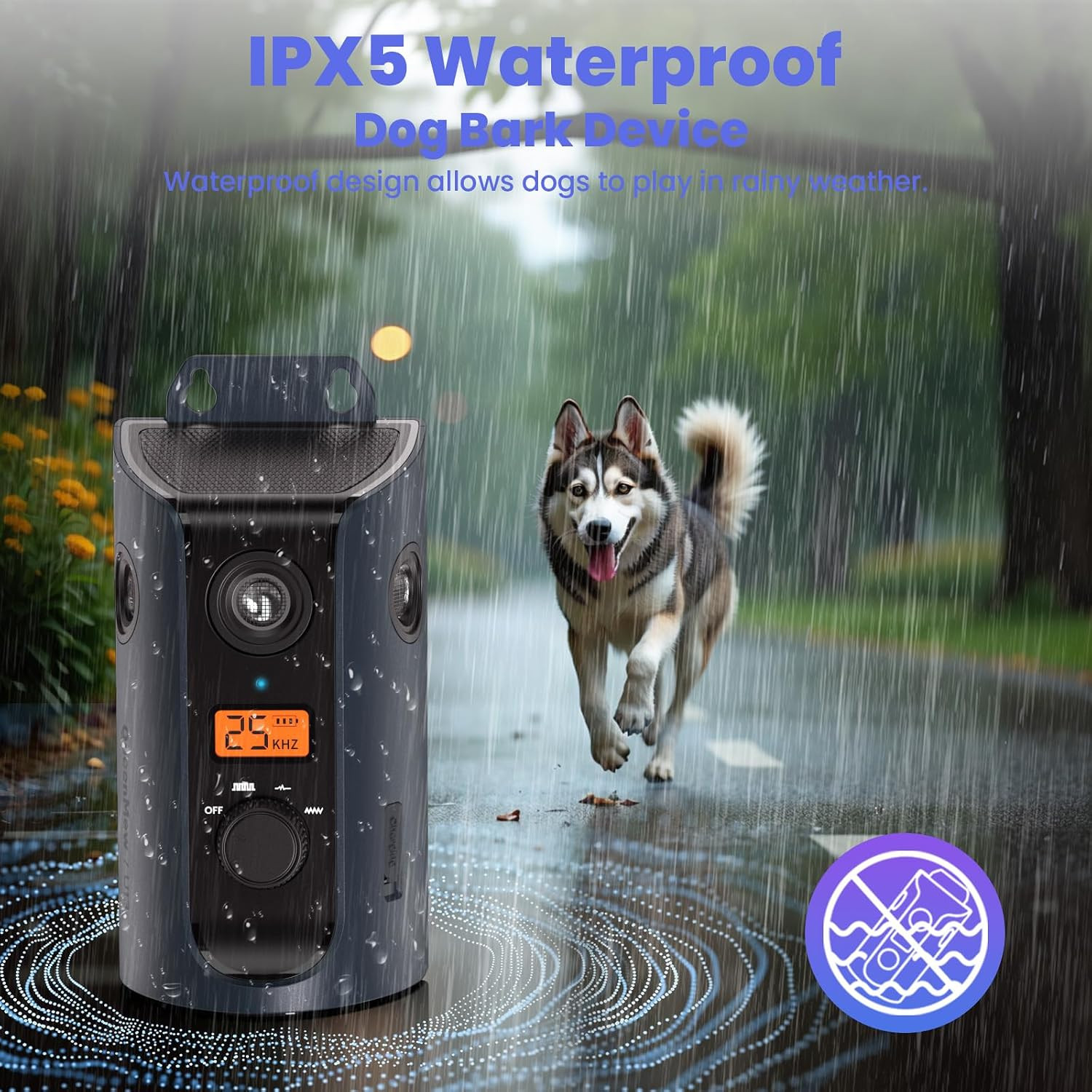 Anti Barking Device, 50FT Solar Charging Dog Barking Deterrent Device, Tri-Direc