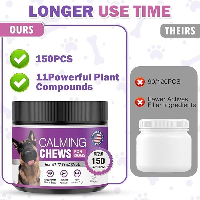 Hemp Calming Chews for Dogs 150ct Anxiety Stress Relief Melatonin